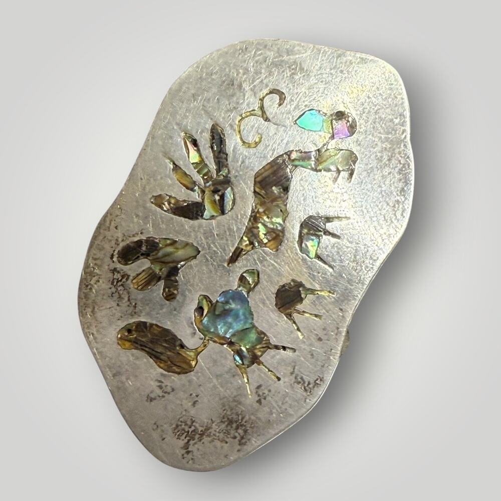 Vintage Mexican Sterling Silver Abalone Shell Earrings RRB 925 Hecho En Mexico - Picture 8 of 10